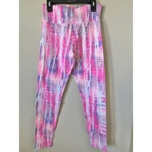 Justice Pink Tie Dye Sparkle Logo High Waist Full Length Leggings Size 12